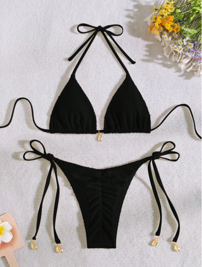 Summer 2pcs Women's Halter Lace-Up Bikini Top & Bottoms Set Bikini