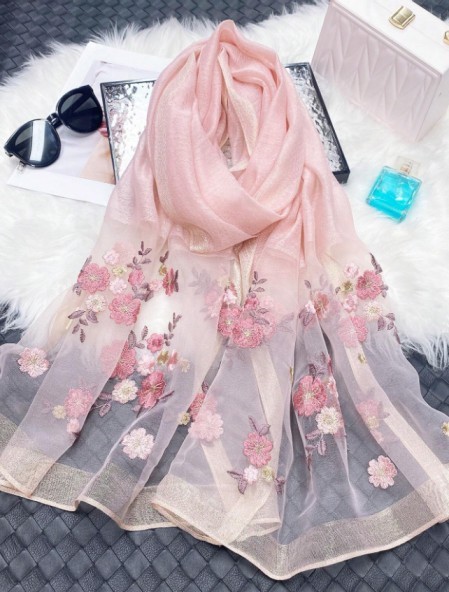 Ladies' Purple Floral Print Blend Decorative Shoulder Wrap