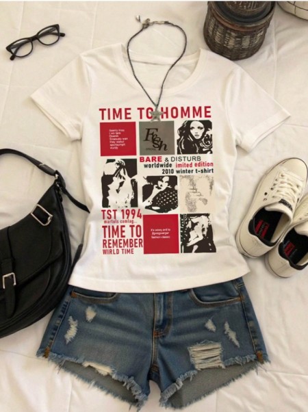 Y2K Style Round Neck Short Sleeve T-Shirt